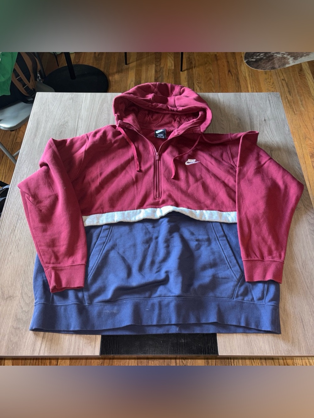 Nike Men’s Colorblock Half-Zip Hoodie - Burgundy & Navy